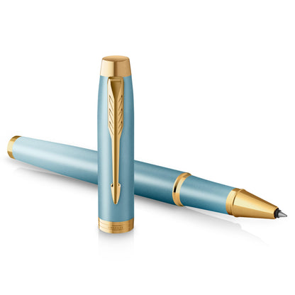 Parker Penna roller IM Writing Rituals, finitura turchese-verde con sfumatura, puntale dorato, punta fine, inchiostro nero, confezione regalo