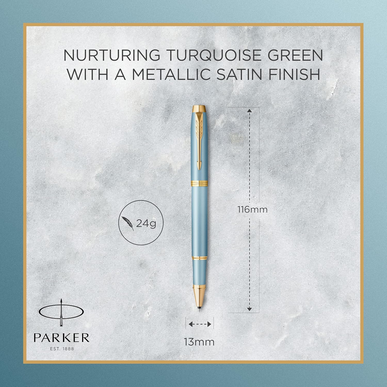 Parker Penna roller IM Writing Rituals, finitura turchese-verde con sfumatura, puntale dorato, punta fine, inchiostro nero, confezione regalo