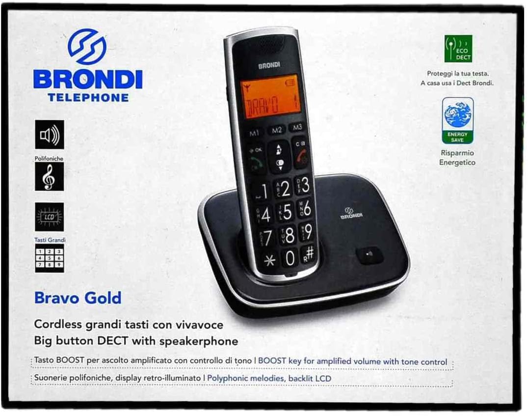 Brondi Bravo Gold Telefono Cordless, Nero