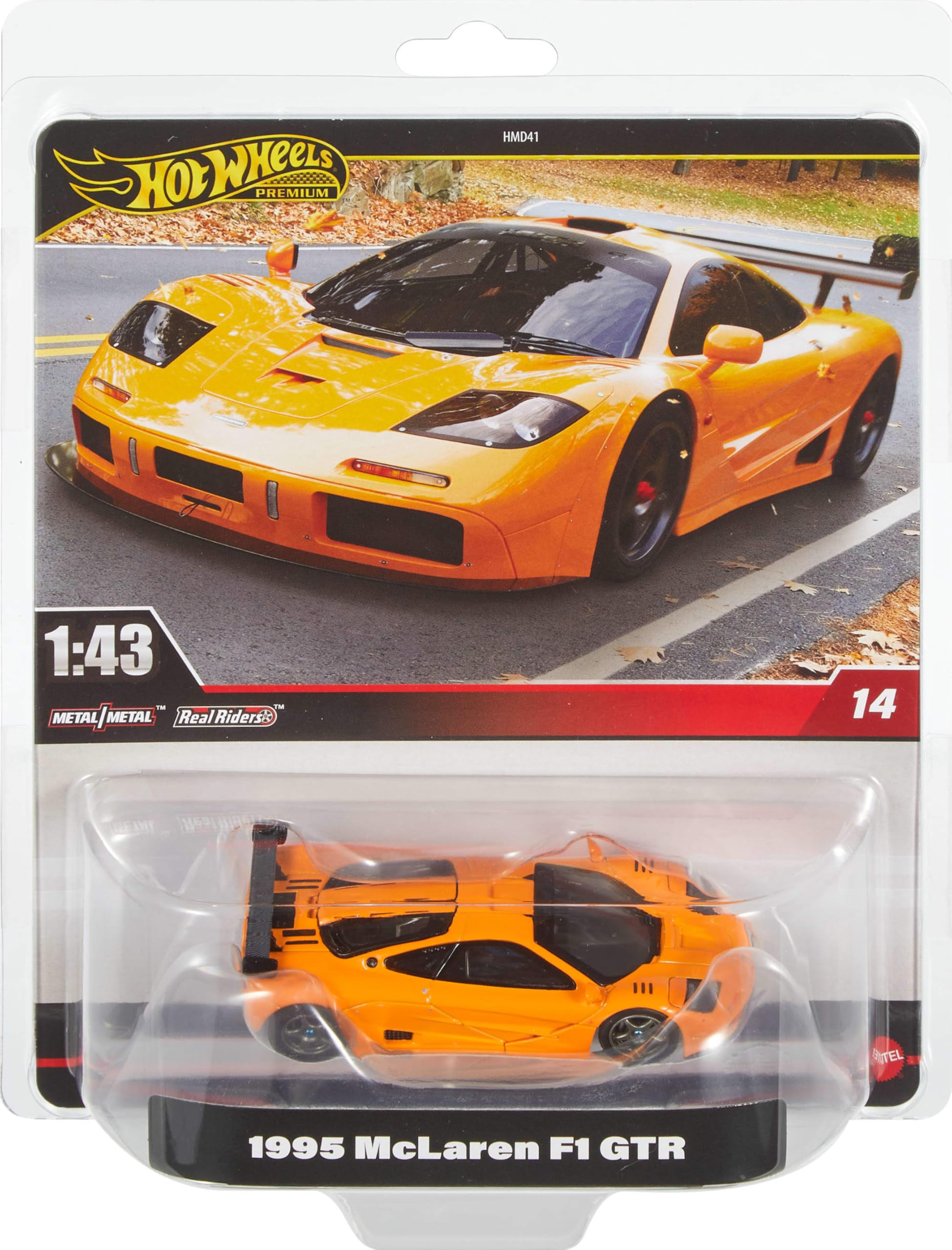 Hot Wheels Premium Mclaren F1, 1:43rd Scale Vehicle, Officially Licensed Replicas for Adult Collectors, Real Riders Tires, Metal/Metal Body & Chassis, HWT15