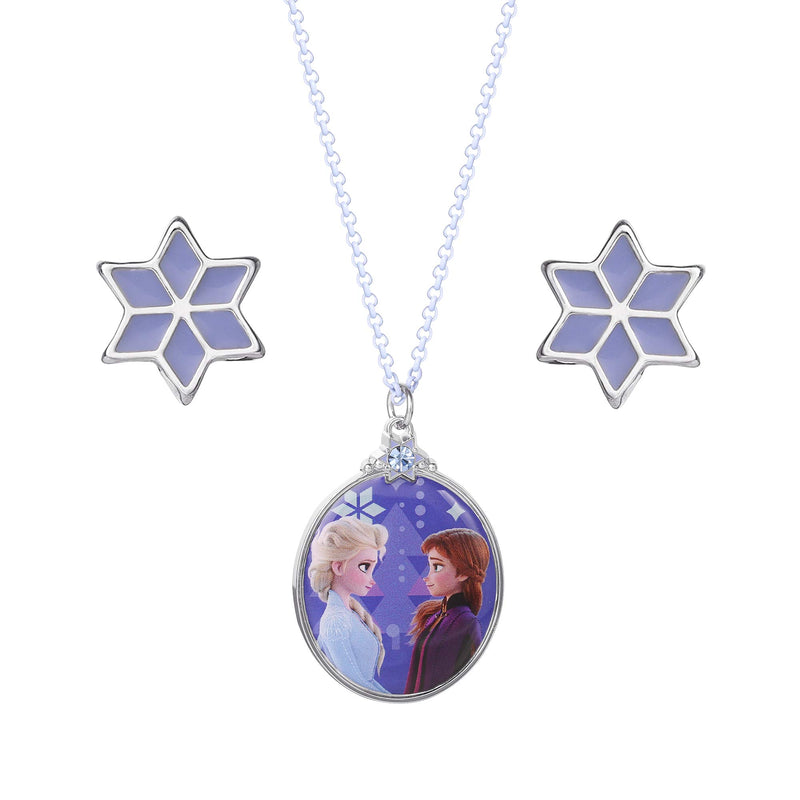 Disney Frozen Ii Blue And Purple Enamel Costume Earring And Pendant Set