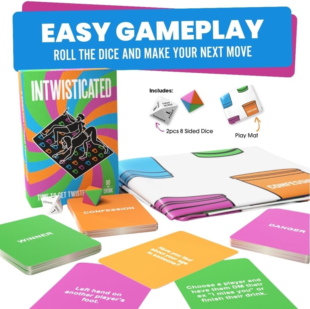 Do or Drink Intwisticated - Adult Games with Twists and Tangles - Fun Party Games with Play Mat, 150 Challenge Cards and 2 Dice - Great Gift for Game Night and Funny Adult Card Games