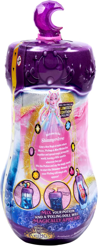 Magic Mixies Pixlings Shimmerverse-serie, maak en mix toverdrank om Catlyn de kat op magische wijze te onthullen, kijk hoe deze prachtige 6.5" Shimmerverse Pixling Fashion Doll in de drankfles