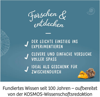 KOSMOS 617226 Fossilien Ausgrabungs-Set, Grabe echte Versteinerungen und Bernstein selbst aus, mit Hammer und Meißel, Experimentierset für Kinder ab 7 Jahre, mehrsprachige Anleitung