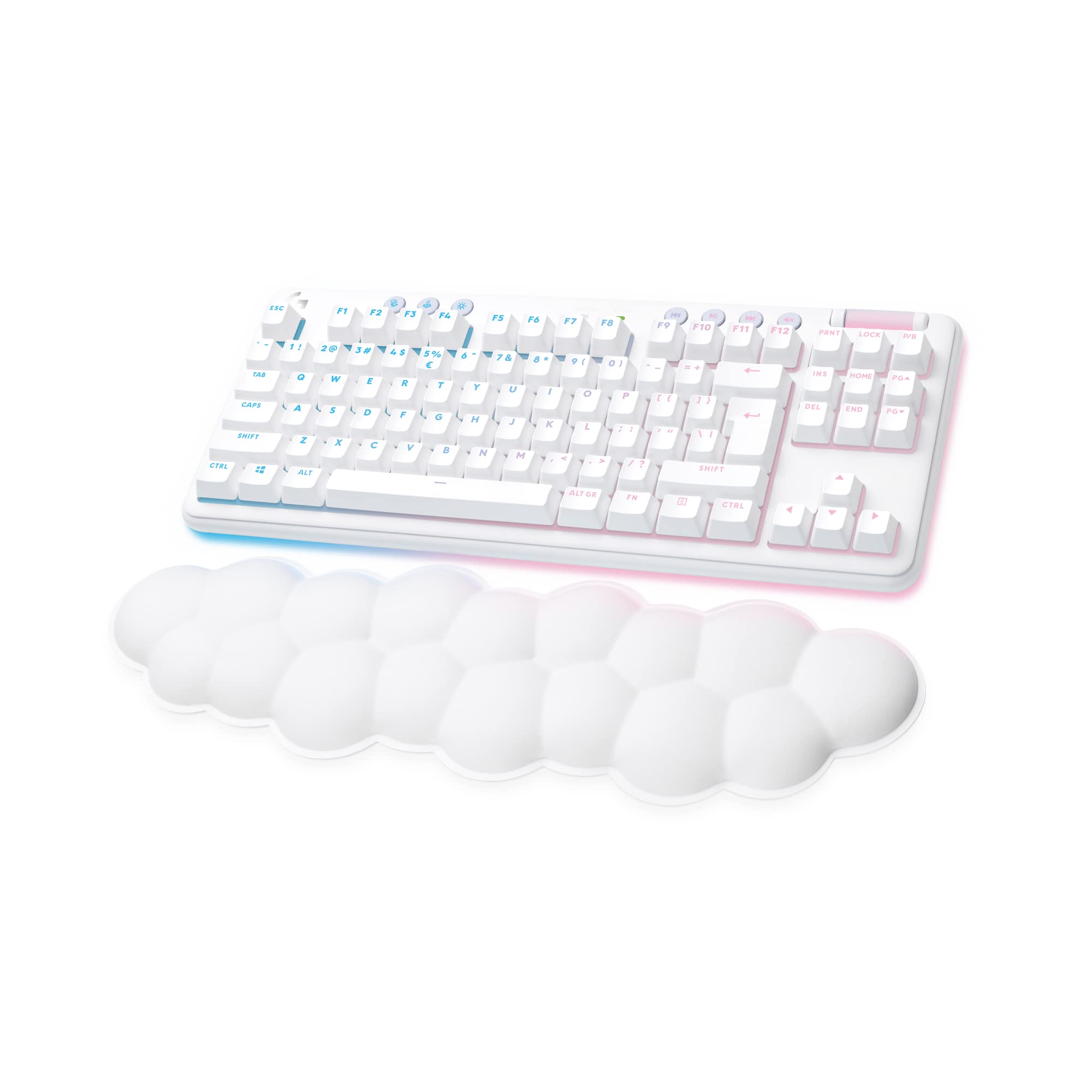 Logitech G G715 Draadloos gamingtoetsenbord met verlichting LIGHTSYNC RGB lichtsnelheid, lineaire schakelaar (GX bruin) en polssteun voor toetsenbord, compatibel met pc en Mac, mistwit