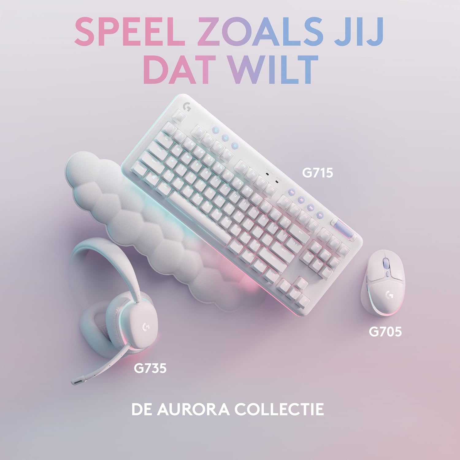 Logitech G G715 Draadloos gamingtoetsenbord met verlichting LIGHTSYNC RGB lichtsnelheid, lineaire schakelaar (GX bruin) en polssteun voor toetsenbord, compatibel met pc en Mac, mistwit