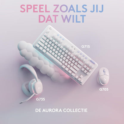 Logitech G G715 Draadloos gamingtoetsenbord met verlichting LIGHTSYNC RGB lichtsnelheid, lineaire schakelaar (GX bruin) en polssteun voor toetsenbord, compatibel met pc en Mac, mistwit