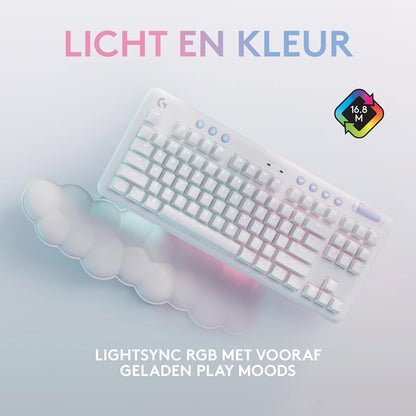 Logitech G G715 Draadloos gamingtoetsenbord met verlichting LIGHTSYNC RGB lichtsnelheid, lineaire schakelaar (GX bruin) en polssteun voor toetsenbord, compatibel met pc en Mac, mistwit