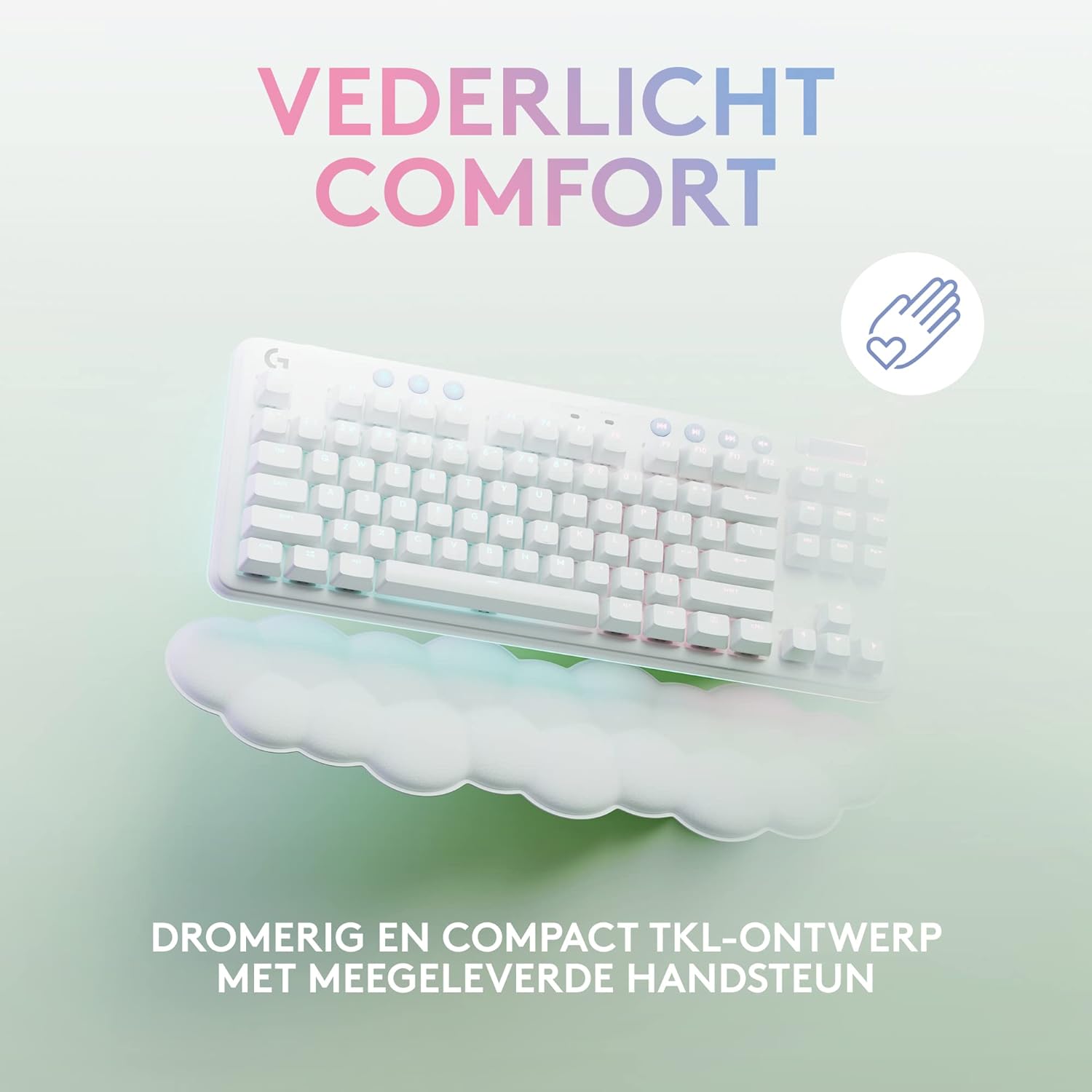Logitech G G715 Draadloos gamingtoetsenbord met verlichting LIGHTSYNC RGB lichtsnelheid, lineaire schakelaar (GX bruin) en polssteun voor toetsenbord, compatibel met pc en Mac, mistwit