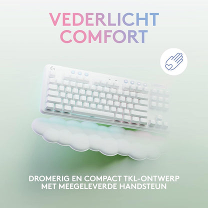Logitech G G715 Draadloos gamingtoetsenbord met verlichting LIGHTSYNC RGB lichtsnelheid, lineaire schakelaar (GX bruin) en polssteun voor toetsenbord, compatibel met pc en Mac, mistwit