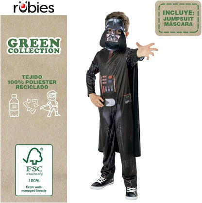 Rubies Darth Vader Kostüm für Kinder, Jumpsuit mit Umhang und Maske, offizielles Star Wars-Kostüm, nachhaltig, grüne Kollektion für Karneval, Weihnachten, Geburtstag, Party und Halloween.