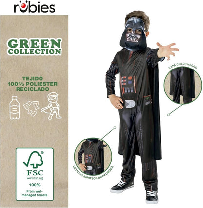 Rubies Darth Vader Kostüm für Kinder, Jumpsuit mit Umhang und Maske, offizielles Star Wars-Kostüm, nachhaltig, grüne Kollektion für Karneval, Weihnachten, Geburtstag, Party und Halloween.