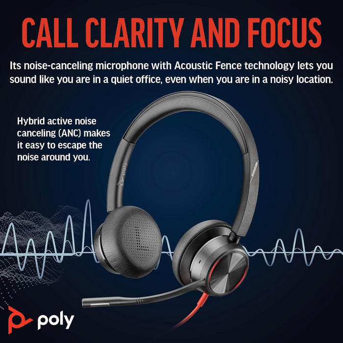 Poly Blackwire 8225 Premium Wired Headset – Active Noise Canceling – Hi-fi Stereo - Connect to PC/Mac - Certified for Microsoft Teams 2024 Version (USB-C & USB-A)