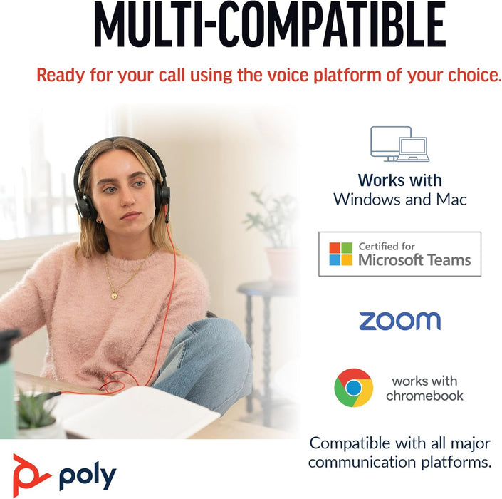 Poly Blackwire 8225 Premium Wired Headset – Active Noise Canceling – Hi-fi Stereo - Connect to PC/Mac - Certified for Microsoft Teams 2024 Version (USB-C & USB-A)