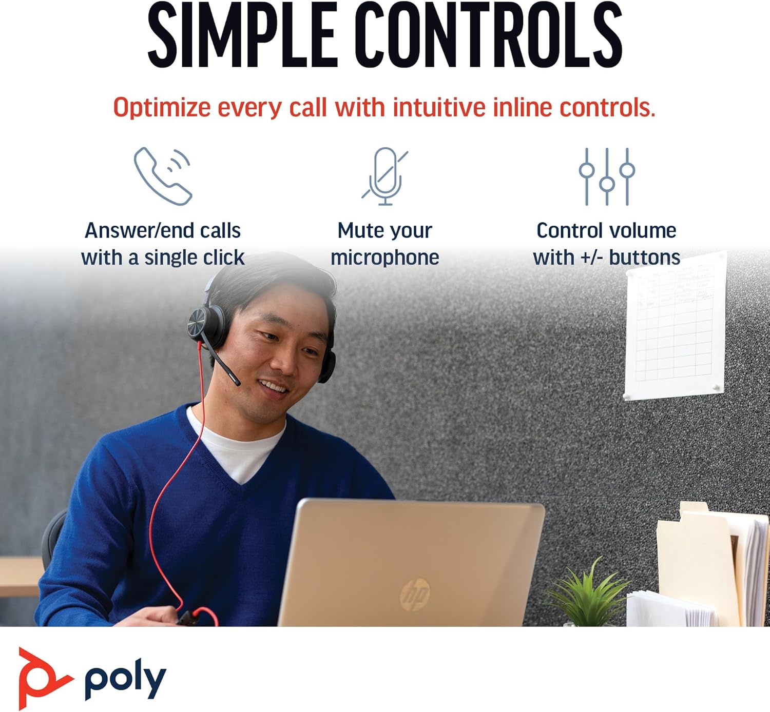Poly Blackwire 8225 Premium Wired Headset – Active Noise Canceling – Hi-fi Stereo - Connect to PC/Mac - Certified for Microsoft Teams 2024 Version (USB-C & USB-A)