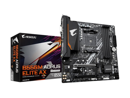 Gigabyte B550M AORUS ELITE AX Motherboard - Supports AMD Ryzen 5000 CPUs, 5+3 Phases Pure Digital VRM, up to 4733MHz DDR5 (OC), 1xPCIe 4.0 M.2, Wi-Fi 6E, GbE LAN, USB 3.2 Gen 2