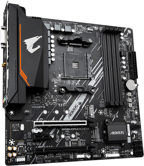 Gigabyte B550M AORUS ELITE AX Motherboard - Supports AMD Ryzen 5000 CPUs, 5+3 Phases Pure Digital VRM, up to 4733MHz DDR5 (OC), 1xPCIe 4.0 M.2, Wi-Fi 6E, GbE LAN, USB 3.2 Gen 2