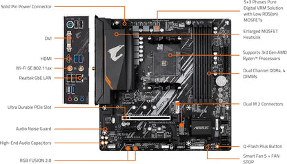Gigabyte B550M AORUS ELITE AX Motherboard - Supports AMD Ryzen 5000 CPUs, 5+3 Phases Pure Digital VRM, up to 4733MHz DDR5 (OC), 1xPCIe 4.0 M.2, Wi-Fi 6E, GbE LAN, USB 3.2 Gen 2
