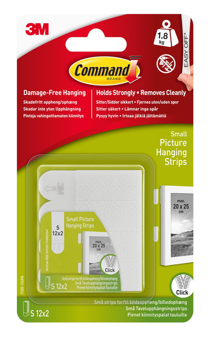 Command Picture Hanging Strips, White, Small - 12 Pairs (24 Strips) Adhesive Strips - For Pictures, Frames, Mirrors, Wall Decor - Damage Free Hanging