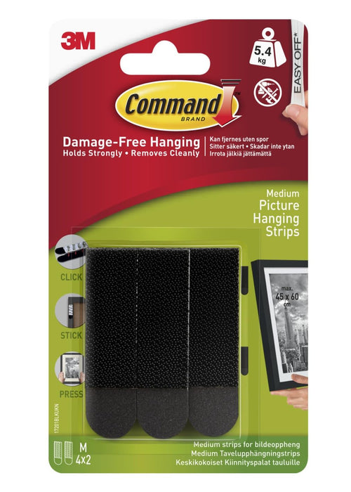 Command Picture & Frame Hanging Strips, Medium - 4 Pairs (8 Strips) - Black, Adhesive Strips - Damage Free Hanging - For Pictures, Frames, Mirrors, Wall décor and Signs