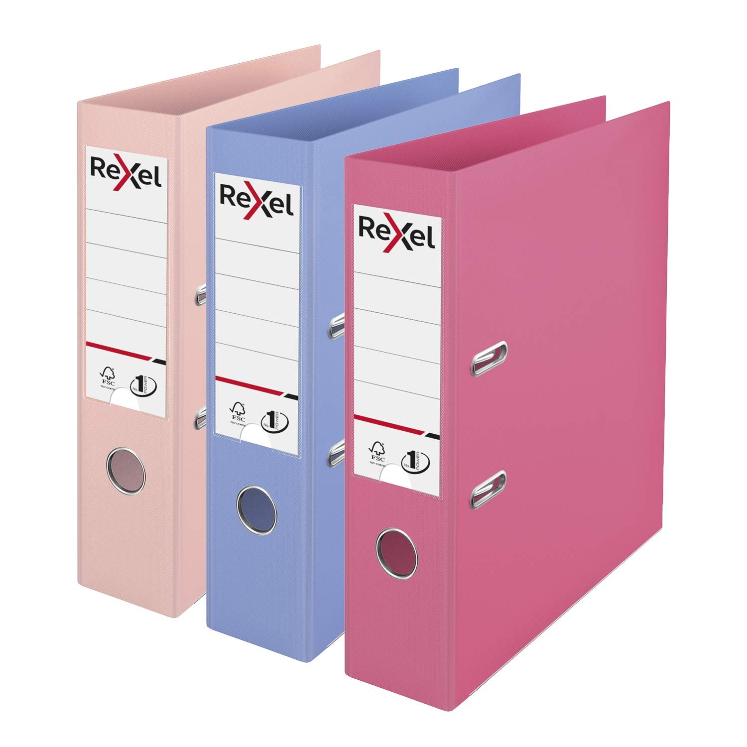 Rexel Pastel Plastic A4 Lever Arch Files, 3-Pack (Pink, Blue, Peach), Patented No.1 Power Mechanism, FSC Certified, Replaceable Spine Labels, Ring Binder, Archiving & Home Office File Organizer