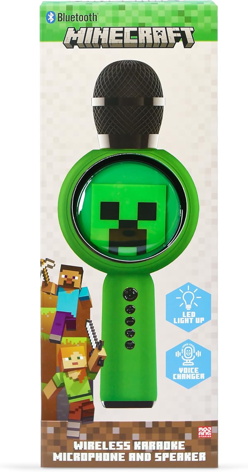 OTL Technologies MC1240 Minecraft Popsing LED Light Up Wireless Karaoke Microphone with Voice Changer Mode - Green