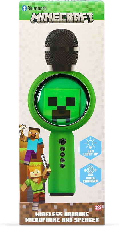 OTL Technologies MC1240 Minecraft Popsing LED Light Up Wireless Karaoke Microphone with Voice Changer Mode - Green