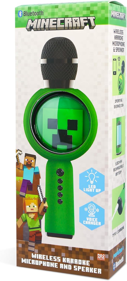 OTL Technologies MC1240 Minecraft Popsing LED Light Up Wireless Karaoke Microphone with Voice Changer Mode - Green