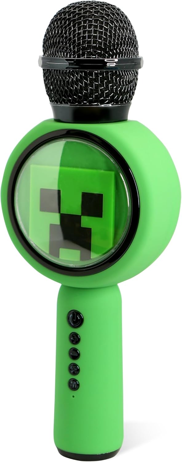 OTL Technologies MC1240 Minecraft Popsing LED Light Up Wireless Karaoke Microphone with Voice Changer Mode - Green