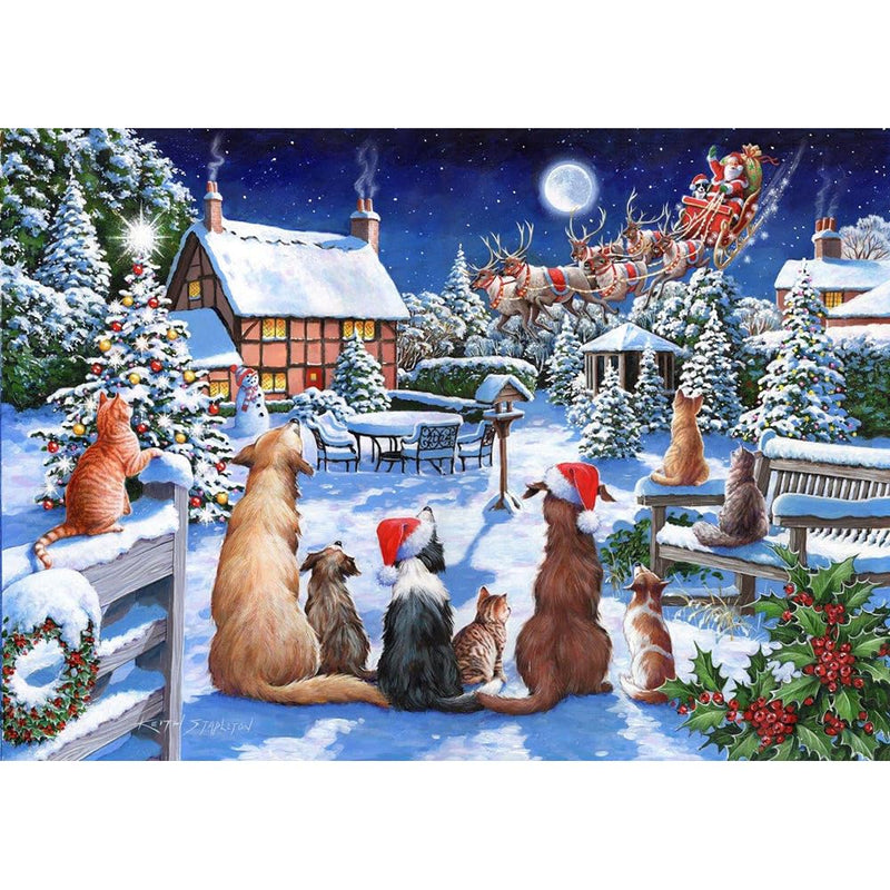The House of Puzzles - No.19 - Santa Paws Jigsaw - 500 Piece Jigsaws For Adults, Artist Illustrated, Scenic Landscape, Deluxe Puzzle Gifts