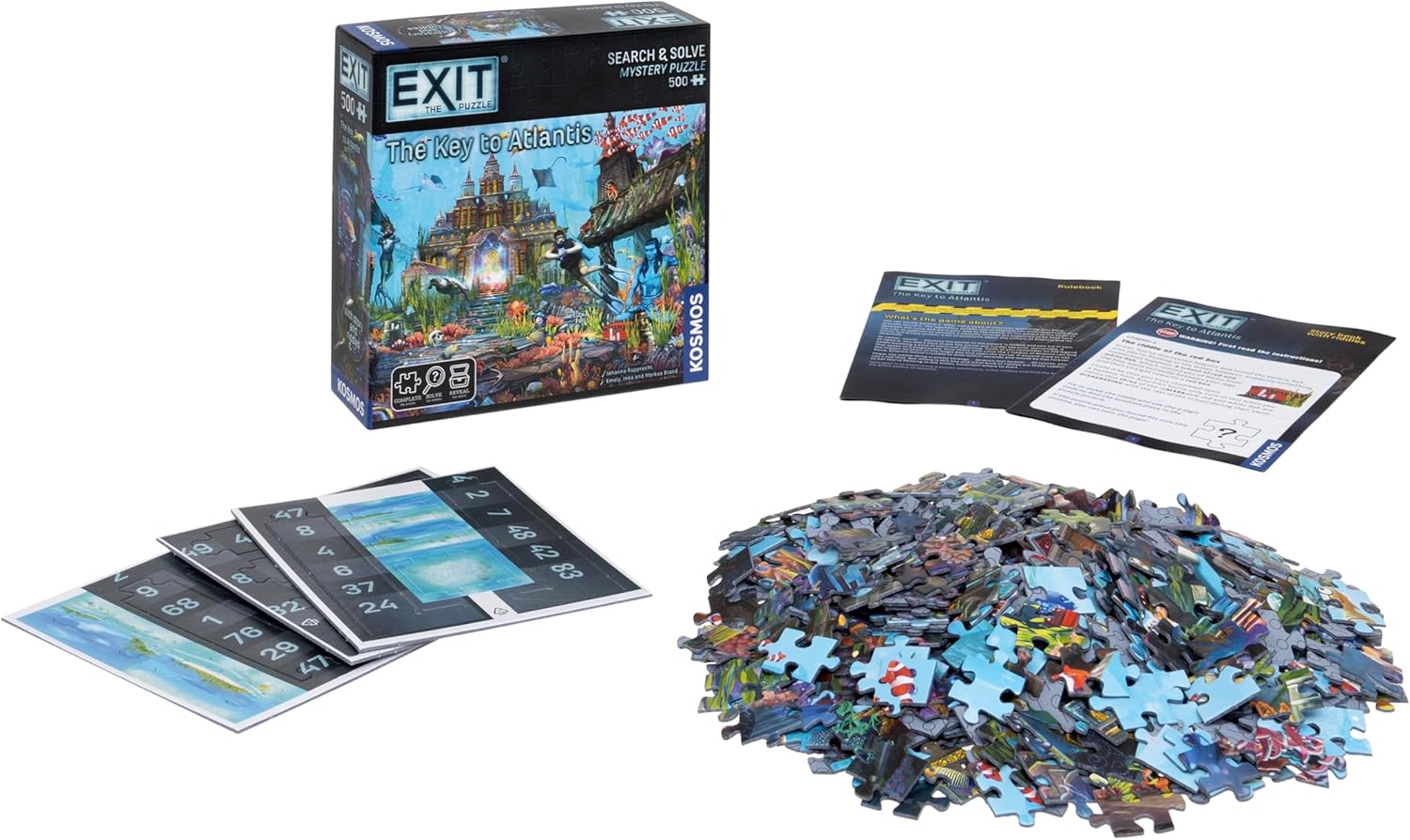 Thames & Kosmos EXIT: The Key to Atlantis Jigsaw Puzzle | Escape Room Game for Adults & Kids | 500-Piece Mystery Puzzle | Strategy Challenge | 1–4 Players | Ages 10+ | Family Game Night Adventure