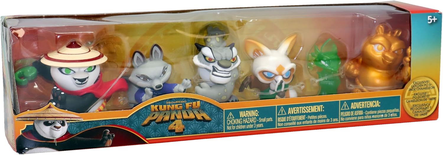Kung Fu Panda, 6 Pack of 2.5" Collectible Figures, Glow in the Dark and Golden Variants, Villains and Heroes Bundle, Uniquely Posed, Suitable for 5 Years and up