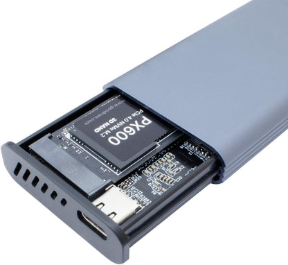 CoolBox M2 NMVe SSD enclosure and SATA 2.5 SSD with touch screen miniChase PS32, USB3.2 10Gbps. Aluminium, M.2 formats 2242, 2260 and 2280, UASP support. Simple tool-free assembly.