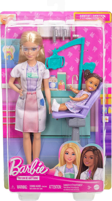 Barbie Dentist Doll with Blonde Fashion Doll with Blue Dress and Lab Coat, 1 Kid Doll, Medical Doctor Furniture & Accessories