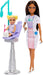 Barbie Muñeca de dentista con muñeca morena de moda con vestido azul y abrigo de laboratorio, 1 muñeca para niños, muebles y accesorios para médicos