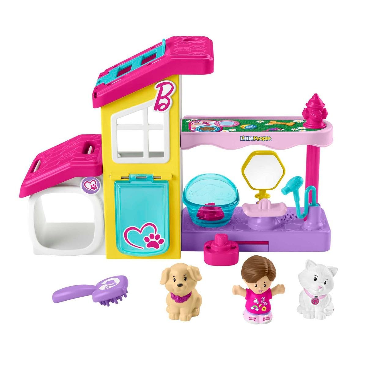 Fisher-Price Little People Barbie SPA de Mascotas Set de Juego con Figura, Animales y Sonidos, Juguete para bebés +1 año (Mattel HJW76