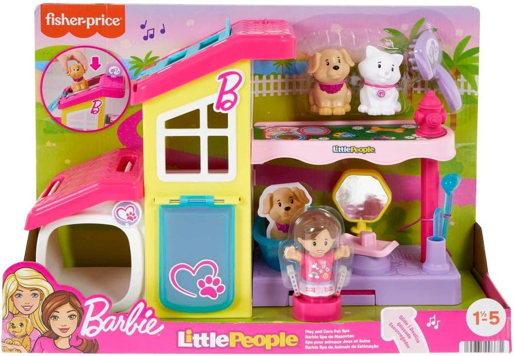 Fisher-Price Little People Barbie SPA de Mascotas Set de Juego con Figura, Animales y Sonidos, Juguete para bebés +1 año (Mattel HJW76