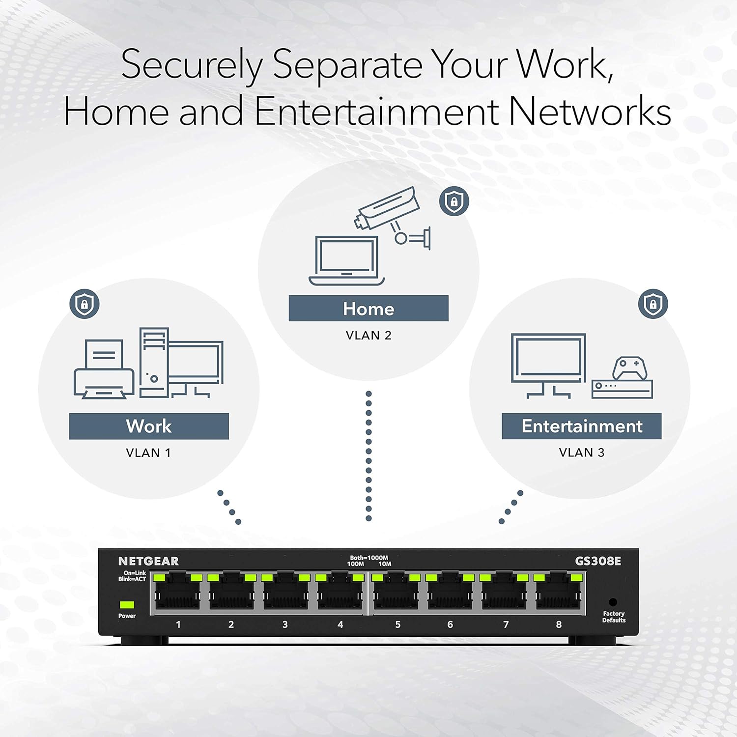 NETGEAR 8-Port Gigabit Ethernet Plus Switch (GS308E) - Desktop or Wall Mount, Home Network Hub, Office Ethernet Splitter, Silent Operation