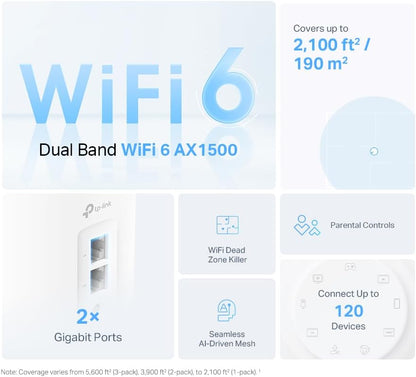 TP-Link Deco X10 AX1500 Whole Home Dual-Band Mesh Wi-Fi 6 System, AI-Driven, Coverage up to 3900ft²,Connect up to 120 devices,Idea for Gaming&4K, Easy Setup, Works with Alexa and Google home,Pack of 2