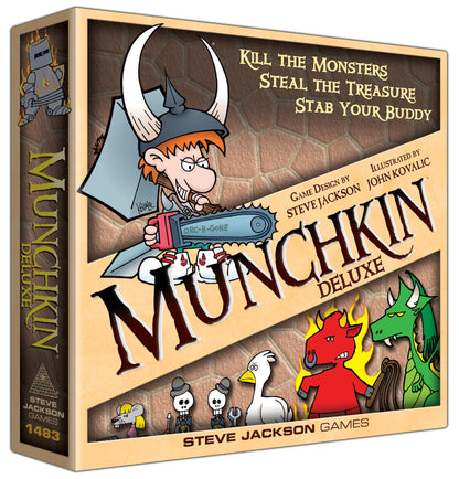 Steve Jackson Games , Munchkin: Deluxe, Board Game, Ages 14+, 1-4 Players, 30-120 Minute Playing Time