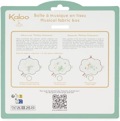 Kaloo - Petites Chansons, K210001, muziekbox van stof en hout, muziekkussen, 15 cm, liedbril Petite Etoile, baby-prikkelend kussen, blauw en wit, vanaf de geboorte