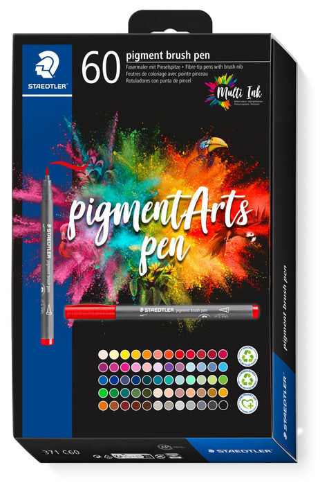 STAEDTLER 371 C60 Pigment Arts Brush Pen - Assorted Colours (Pack of 60