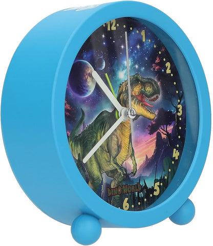 Depesche 13313 Dino World Galaxy Alarm Blue for Children with Dinosaur Motif, Silent Clock with Light Function, Battery Included