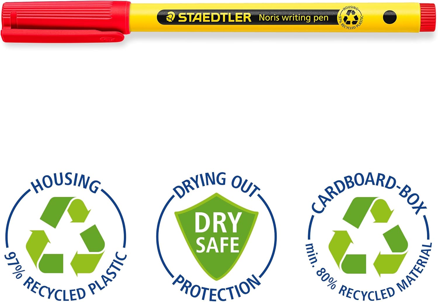 STAEDTLER Noris writing pen 307, Fineliner mit stabiler, eindrucksicherer Spitze, Gehäuse aus 97% recyceltem Plastik, Linienbreite F- Fein, 307-2