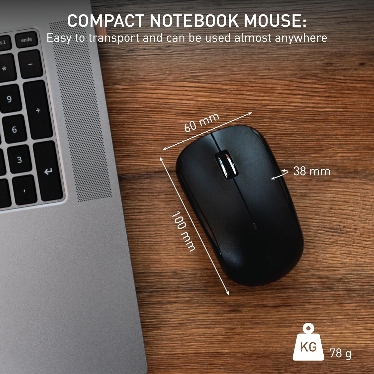 CHERRY MW 2200, Wireless Laptop Mouse, 2.4 GHz RF, Ambidextrous, 1300 dpi, Chrome-Plated Scroll Wheel, incl. Transport Bag, Battery-Operated, Black