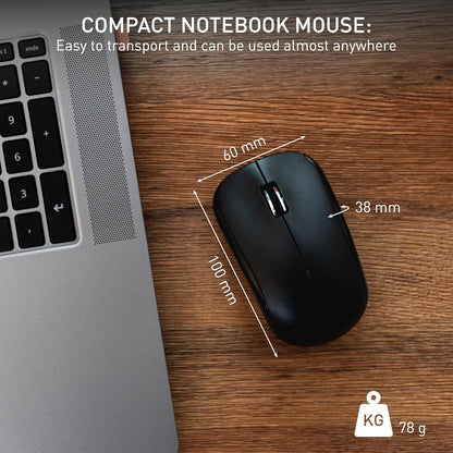 CHERRY MW 2200, Wireless Laptop Mouse, 2.4 GHz RF, Ambidextrous, 1300 dpi, Chrome-Plated Scroll Wheel, incl. Transport Bag, Battery-Operated, Black