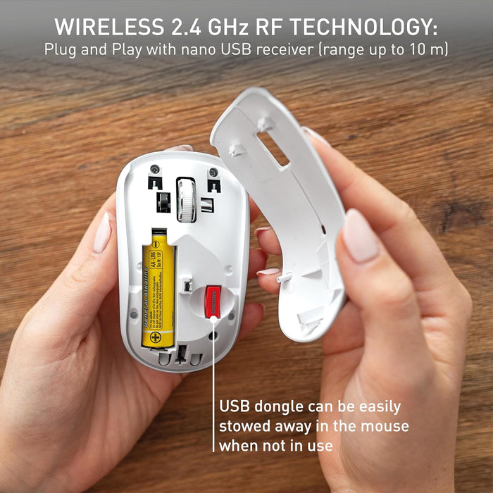 CHERRY MW 2200, Wireless Laptop Mouse, 2.4 GHz RF, Ambidextrous, 1300 dpi, Chrome-Plated Scroll Wheel, incl. Transport Bag, Battery-Operated, White
