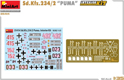 Mini Art 35414 1:35 Sd.Kfz.234/2 Puma Interior Kit - getrouwe replica, modelbouw, plastic bouwpakket, knutselen, hobby, lijmen, modelbouwset, montage, ongelakt