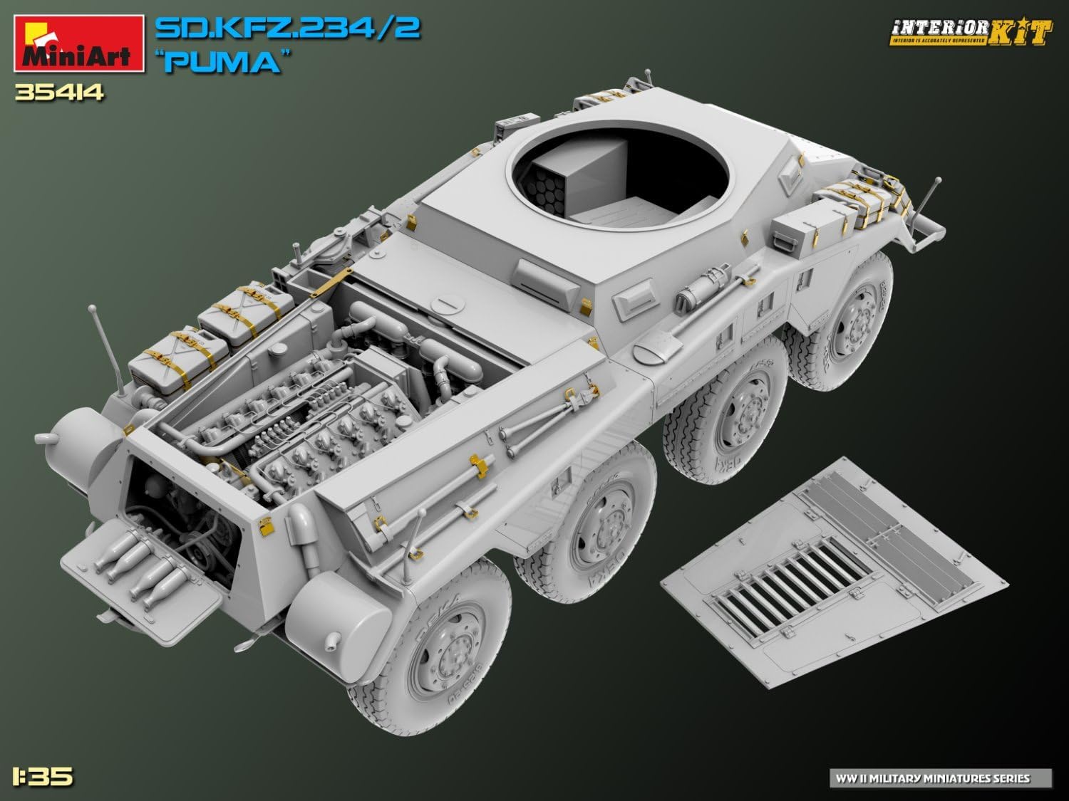 Mini Art 35414 1:35 Sd.Kfz.234/2 Puma Interior Kit - getrouwe replica, modelbouw, plastic bouwpakket, knutselen, hobby, lijmen, modelbouwset, montage, ongelakt