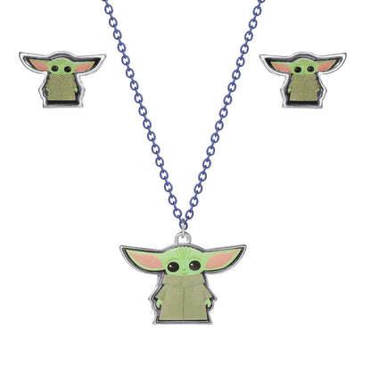 Disney - The Mandalorian Grogu The Child Green and Black Earring and Pendant Set